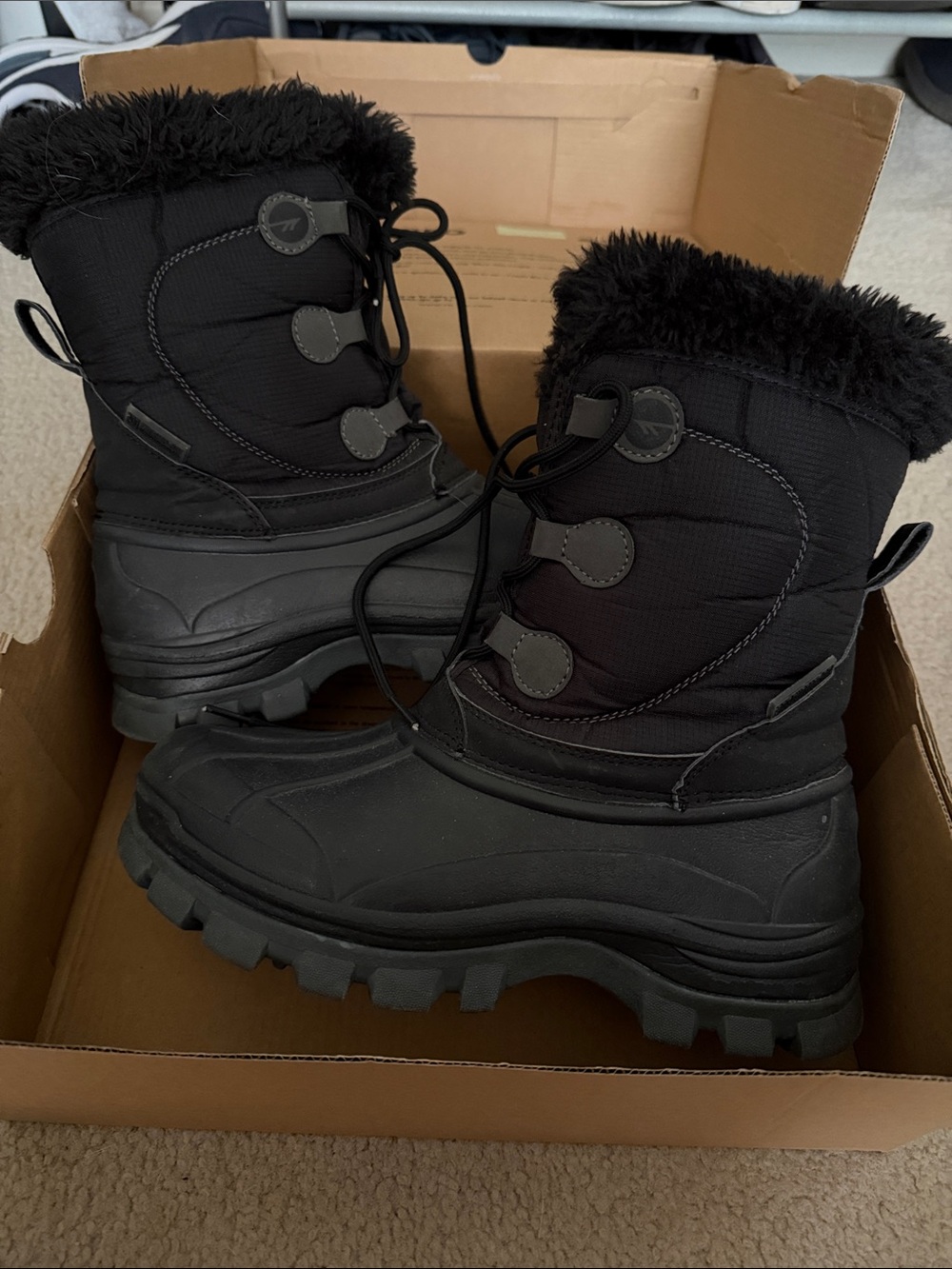 Hi-Tech Insulated Black Winter Lace-Up Snow Boots with Faux Fur Trim
